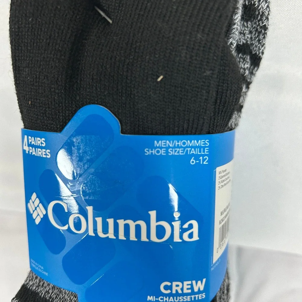 Columbia Mens 4 Pack Crew Socks Wool Blend Size 6-12 RCB035MMEBK14PR Black Multi
